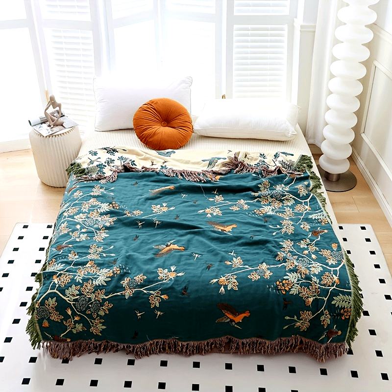 Cotton Blanket with Tassel Style Multi-Layer Gauze Summer Cooling Bed Sofa Cover