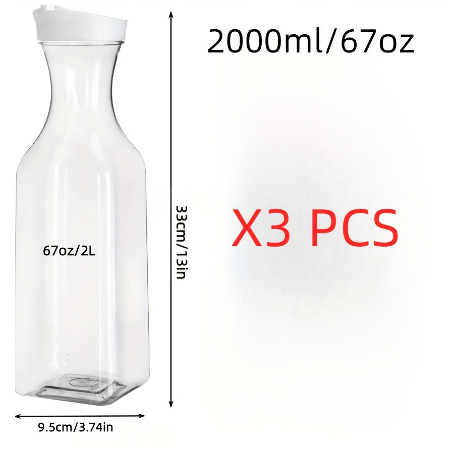 3pc Clear Square Pitcher Set 50oz 67oz with Flip Lids for Iced Tea Juice