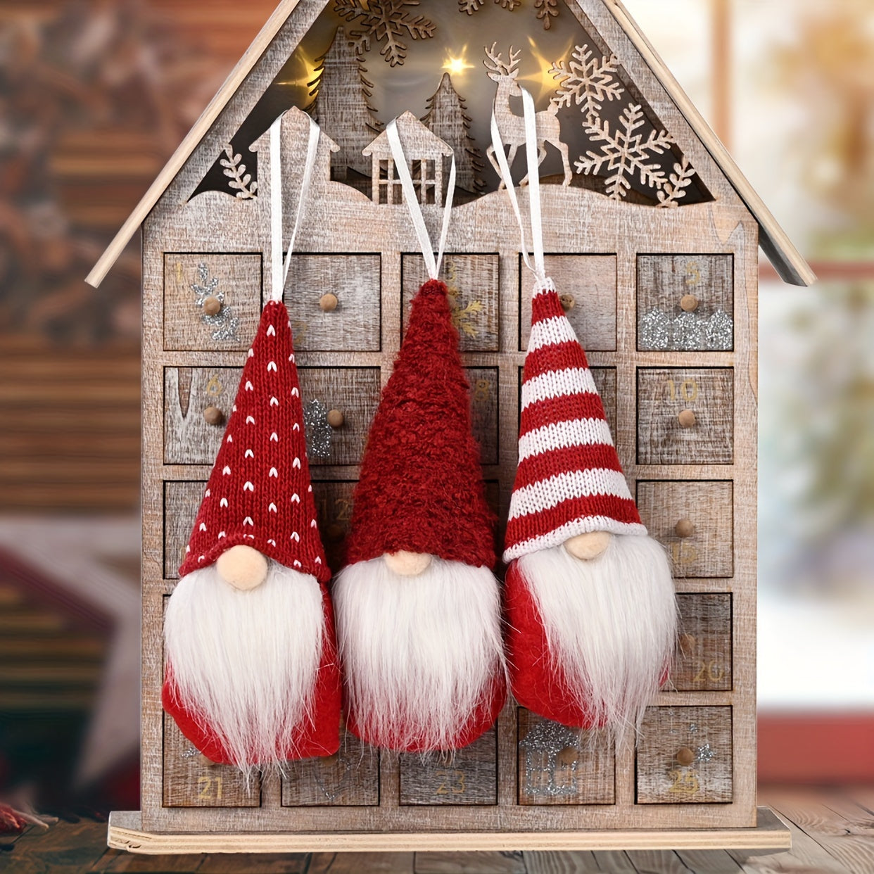 Set of 3 Christmas Gnome Ornaments for Holiday and Seasonal Decoration