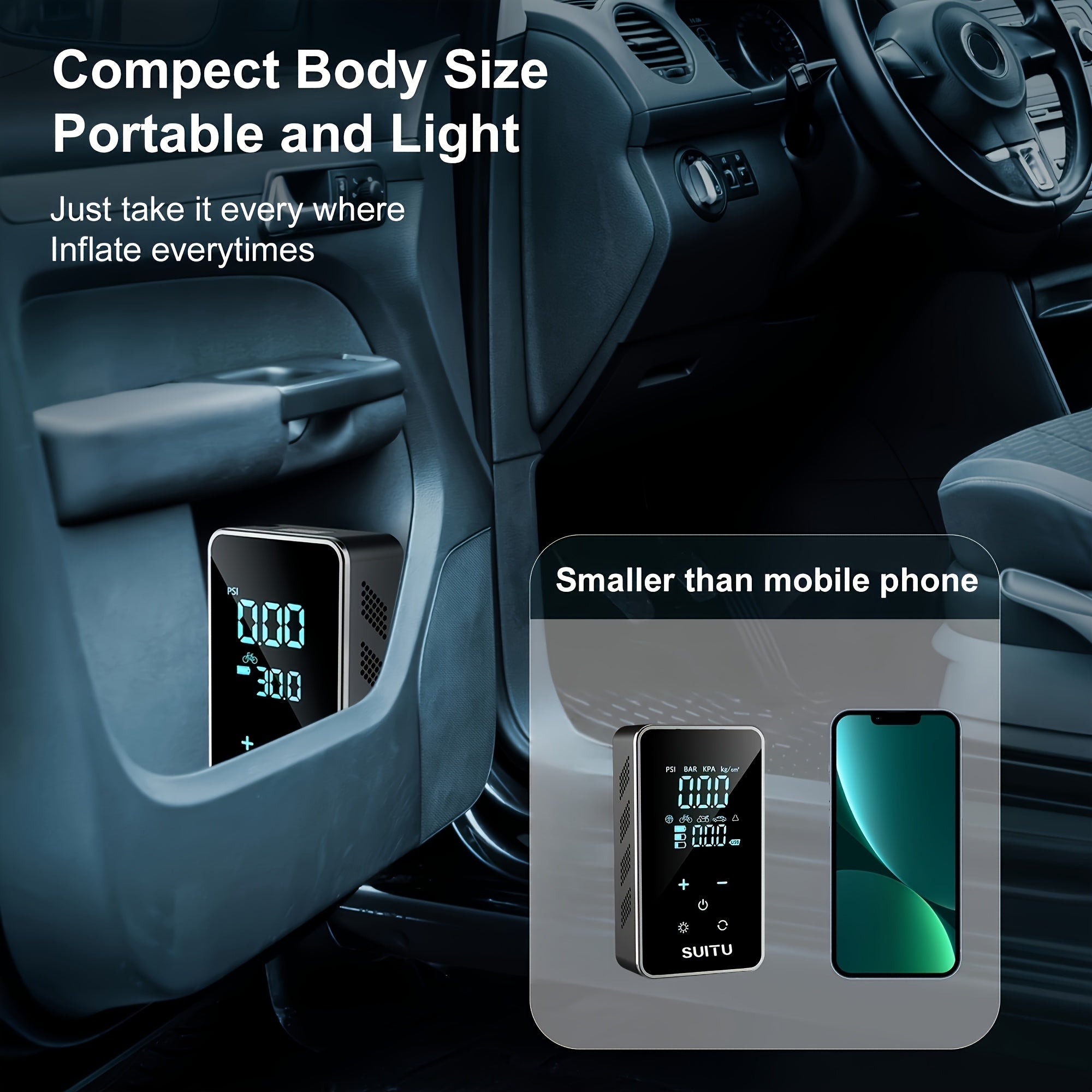 Electric Tire Inflator Portable USB Rechargeable Digital Display for Cars Bicycles Motorcycles and Boats