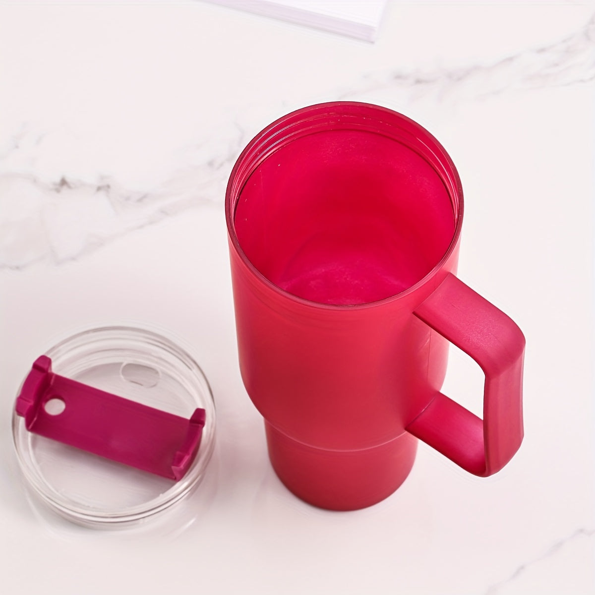 Taza de viaje de policarbonato blanco con asa, gran capacidad para uso en coche y oficina