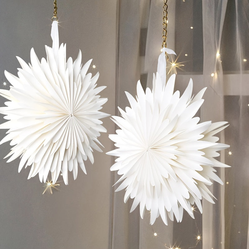 White 3D Paper Snowflake Ornament for Seasonal Home Decor with Hanging Cord