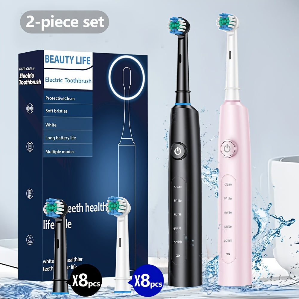 Electric Toothbrush Set for Family and Travel with 16 Brush Heads and 5 Modes