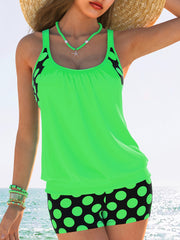 Polka Dot Tankini Set for Women High Stretch Polyester Swimsuit