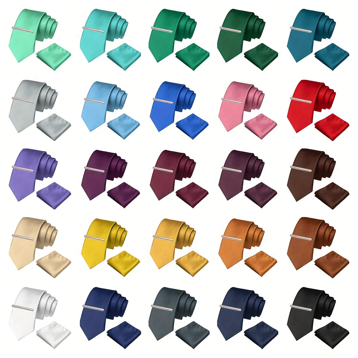 Men's Wedding Ties Set with Tie Clips and Handkerchief for Formal Events