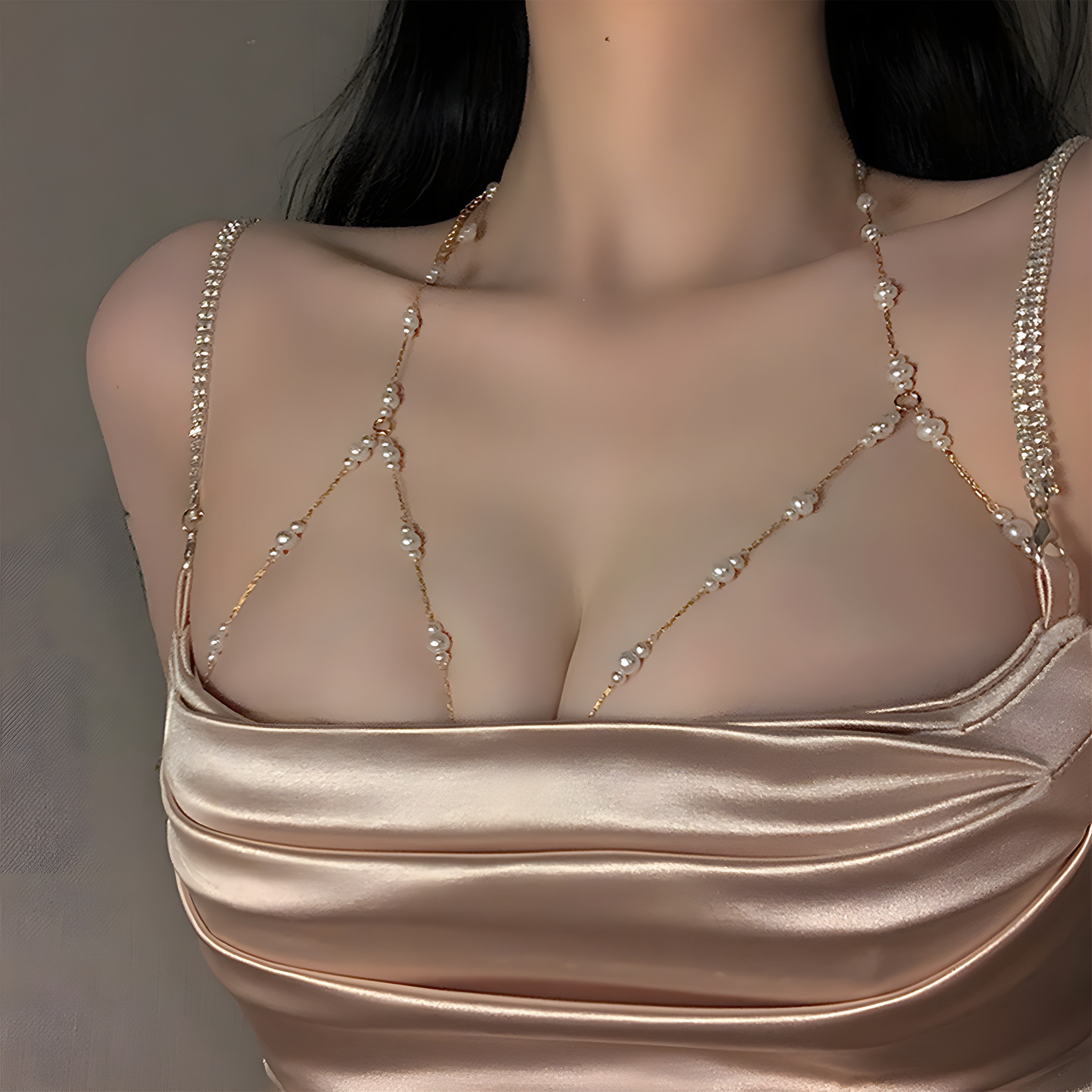 Women's Body Chain with Gold Imitation Pearls for Party and Night Out