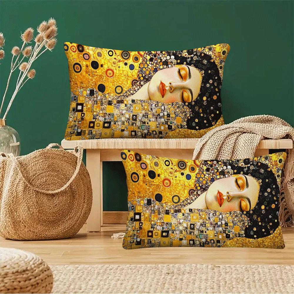 Set of 2 Gustav Klimt Kiss Abstract Oil Painting Pillow Covers 50.8x30.48cm for Sofa Bedroom Decor