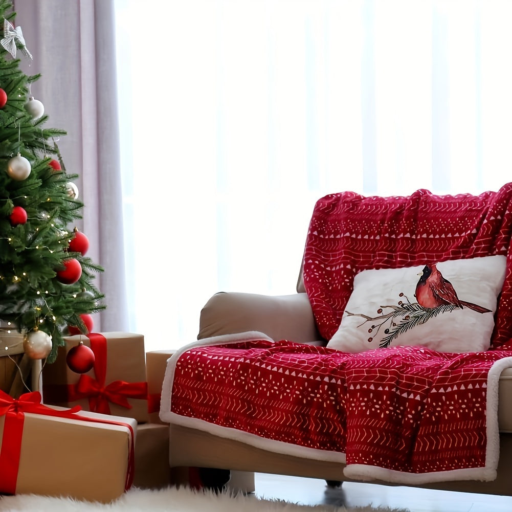 Decorative Linen Pillow Cover Red Cardinal Design 12x20 Inches Farmhouse Indoor Outdoor