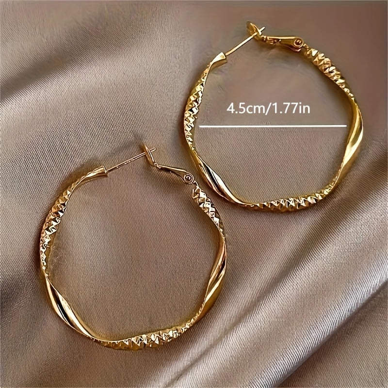 Women Twisted Gold-Tone Hoop Earrings Textured Sparkling Accents