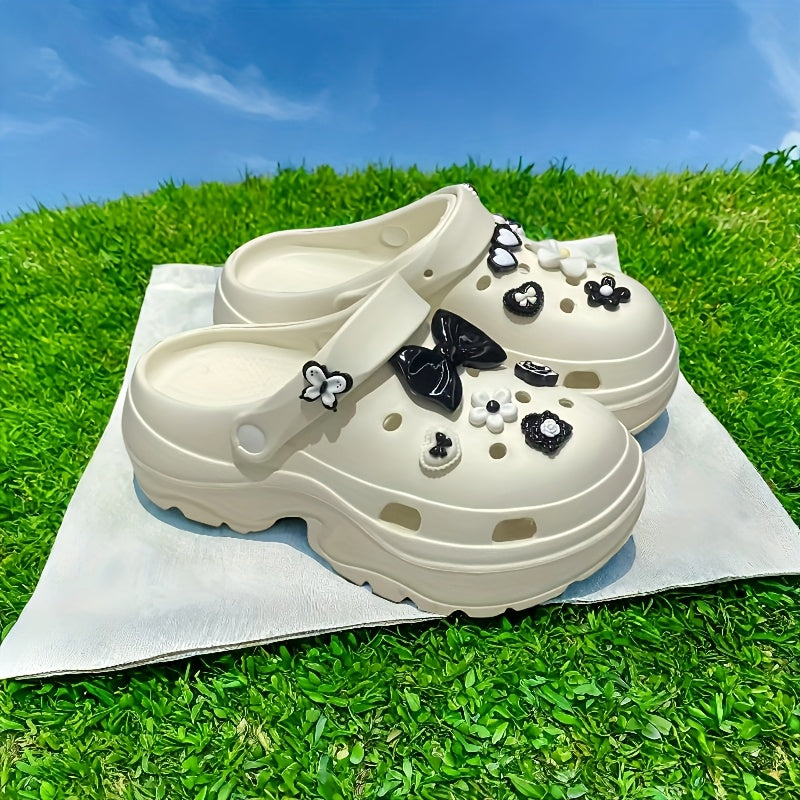 Женские пляжные туфли EVA с толстой подошвой, цветочные, черные и белые, комфортные для лета