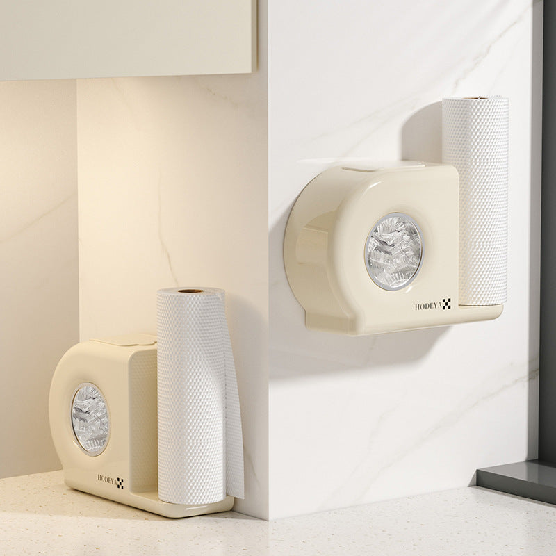 Wall-Mounted Kitchen Organizer with Plastic Wrap Dispenser and Utensil Holder