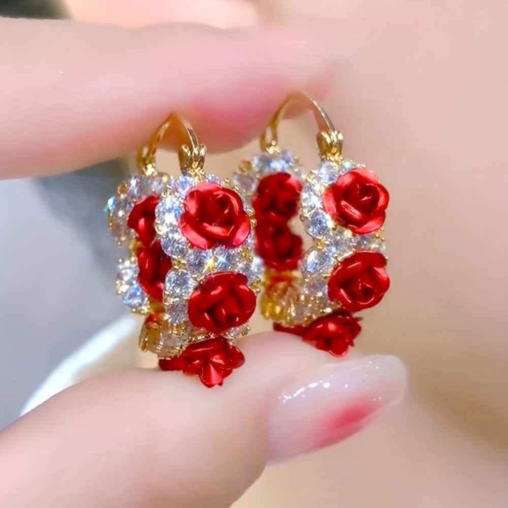 Red and Purple Rose Flower Earrings for Women Stylish Jewelry Gift