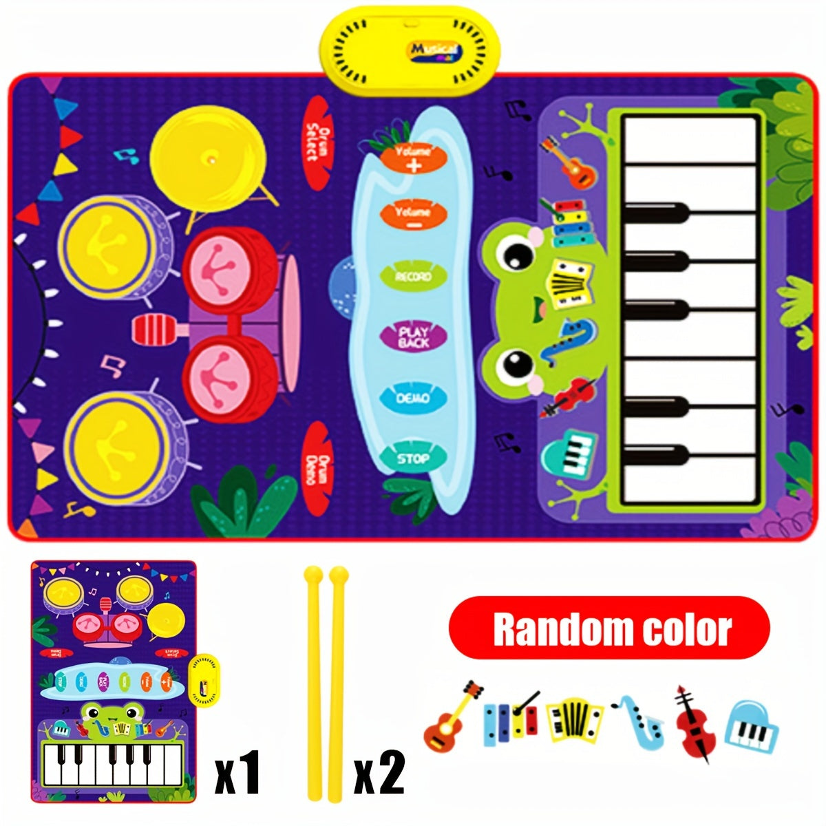 Alfombra de juego musical interactiva y set de batería para niños con sonido colorido e instrumentos duales