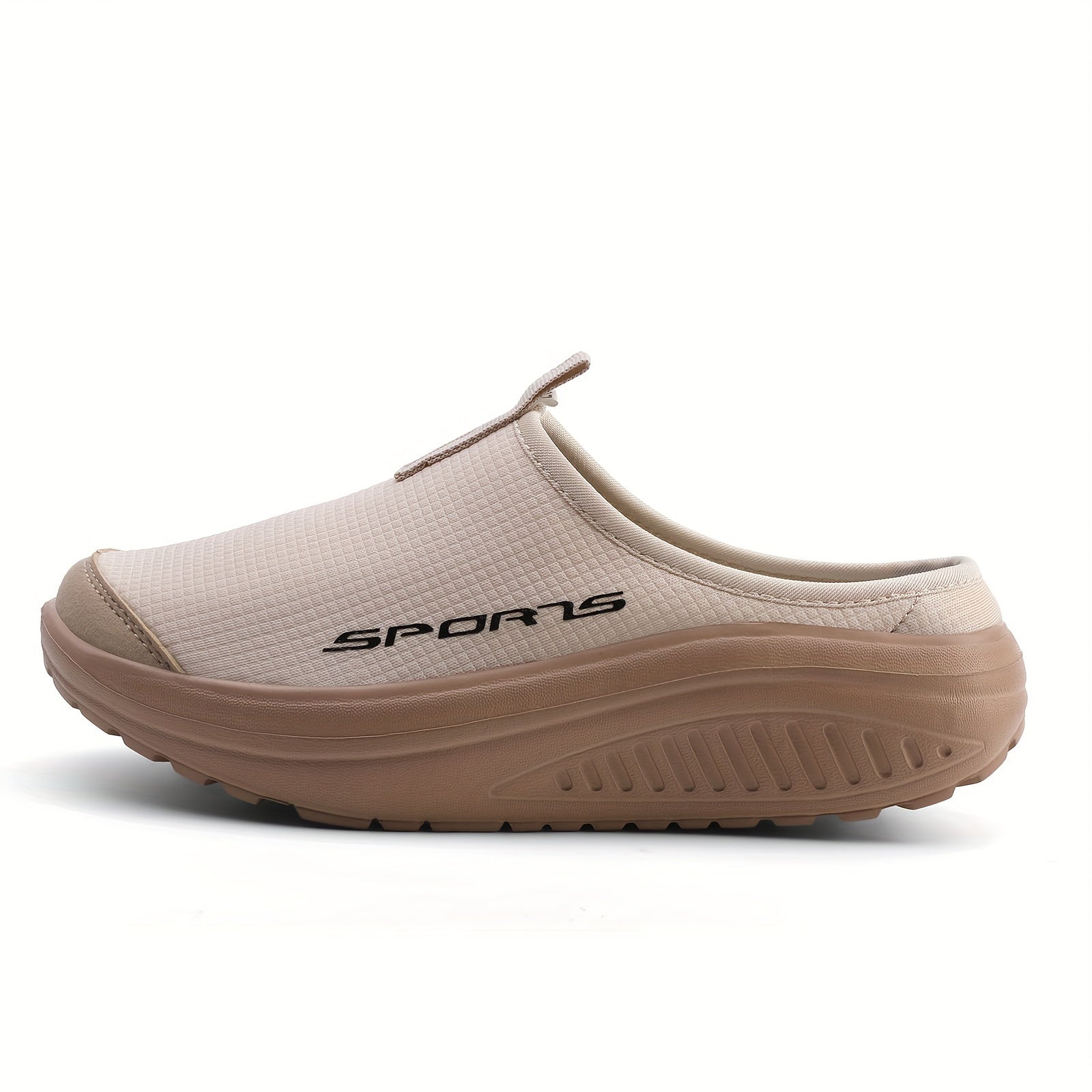 Breathable Knit Slip-On Sneakers for All Seasons with EVA Rocker Sole Beige Low Top Casual Footwear
