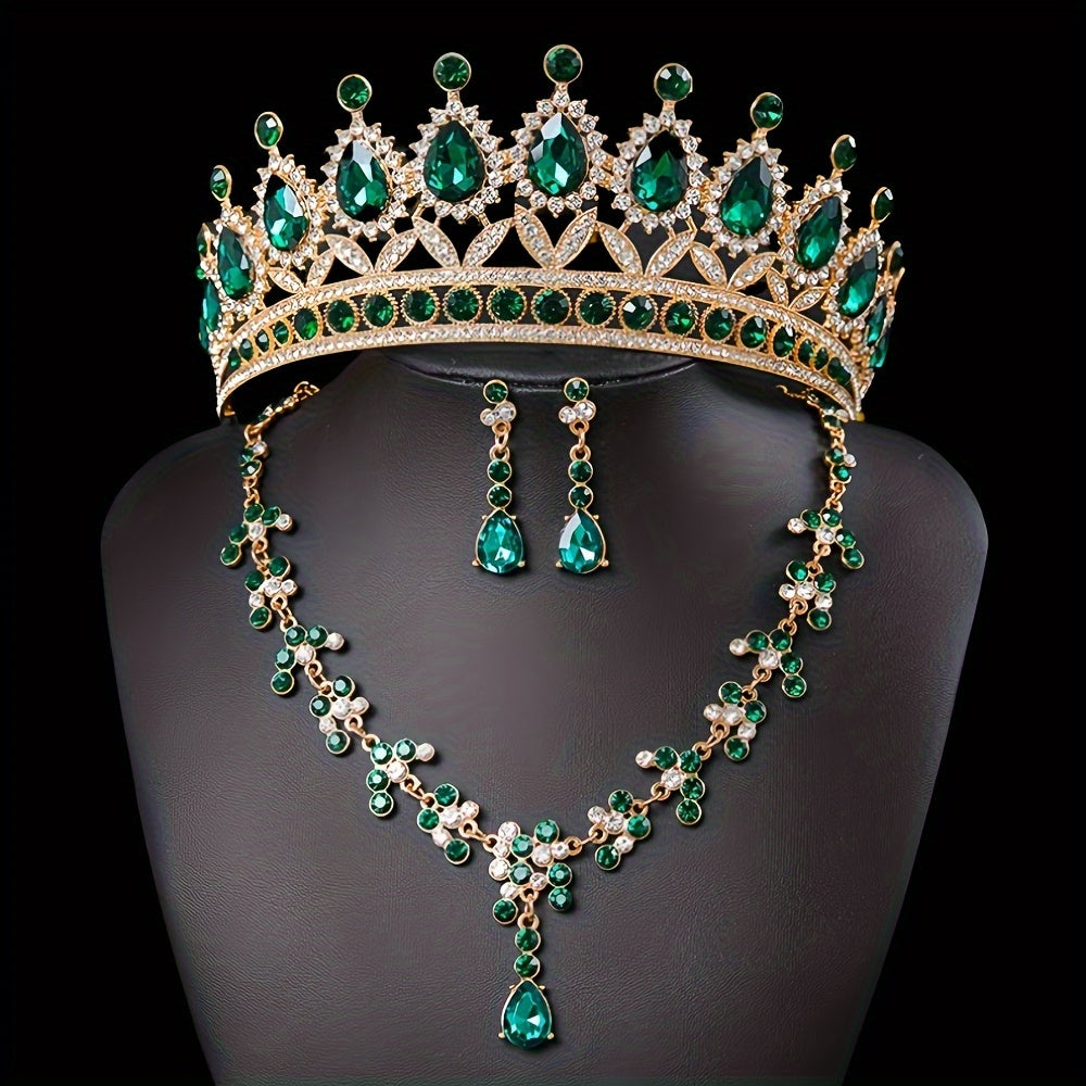 Elegant Rhinestone Queen Tiara and Jewelry Set with Necklace and Earrings for Weddings and Events