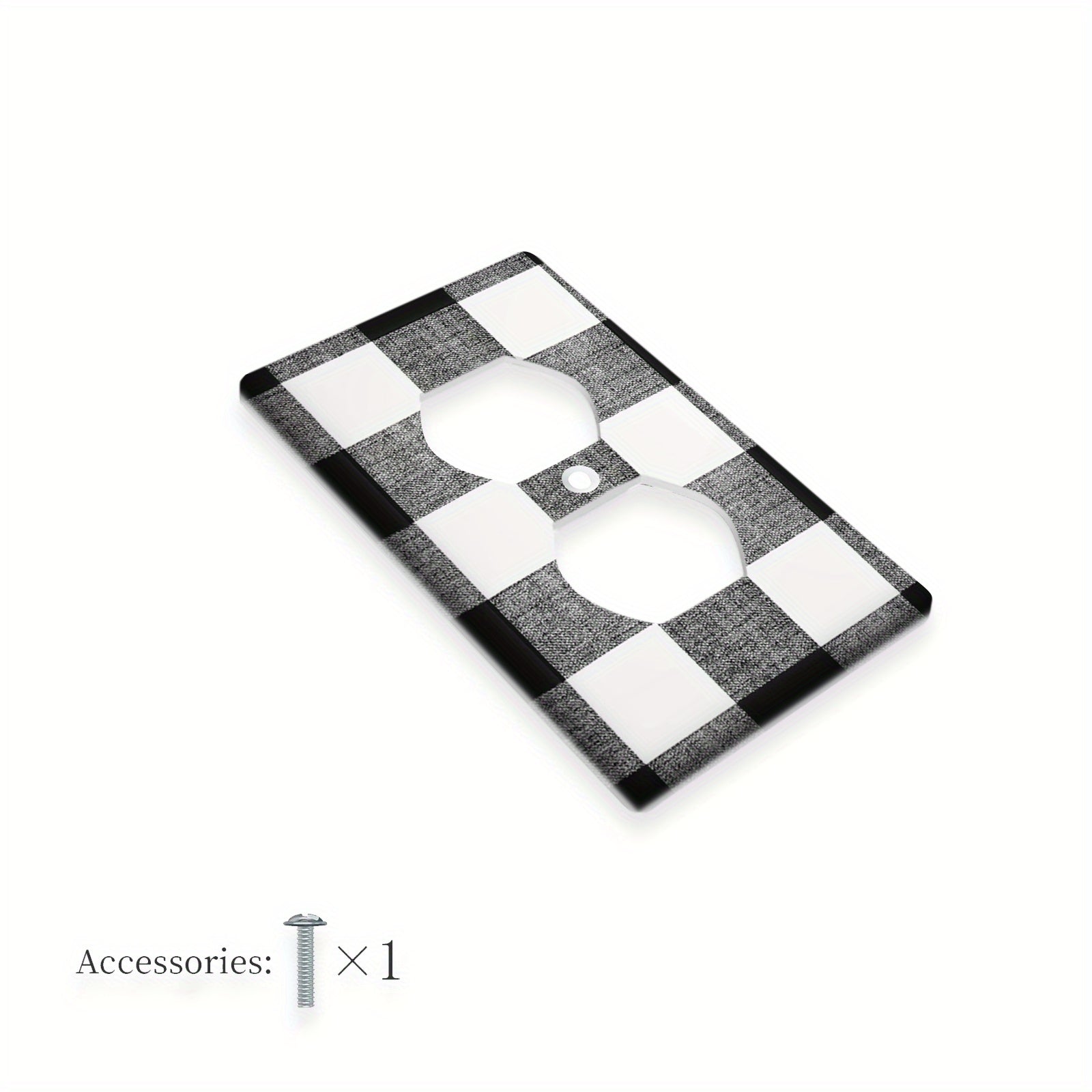 Cubierta de placa de pared en cuadros de búfalo en blanco y negro, para interruptor de luz de 1 y 2 canales, decoración