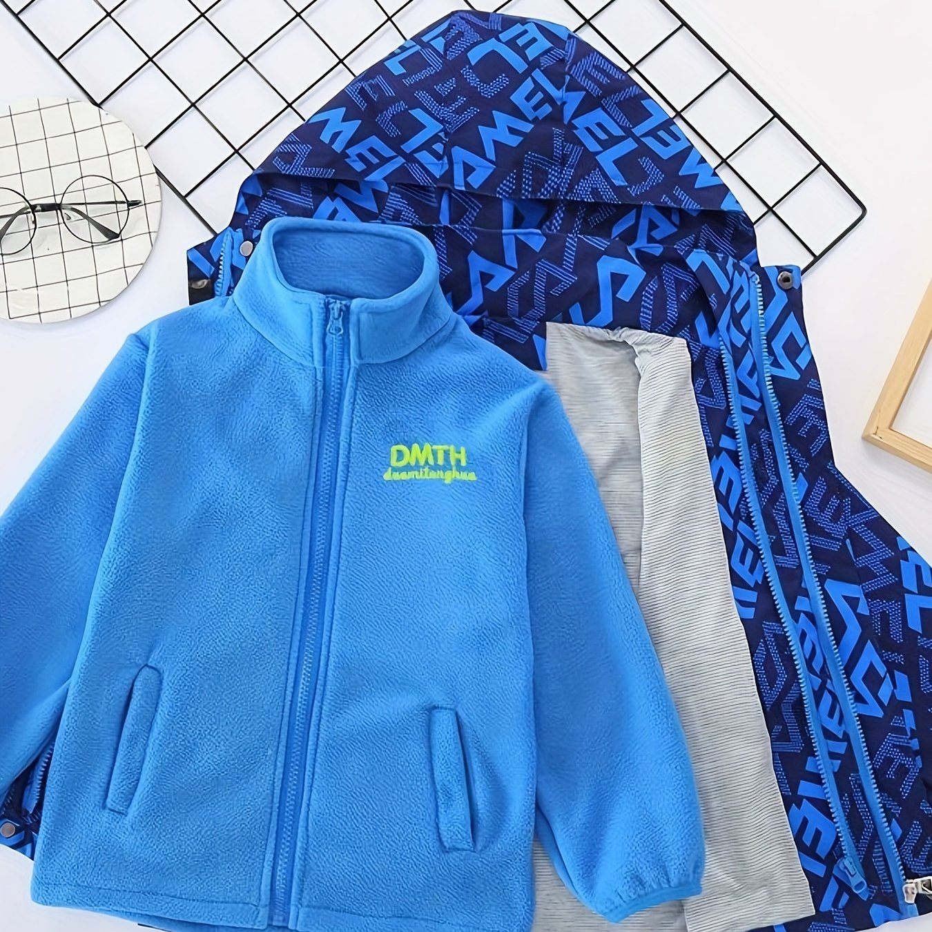 Детские мальчики длинные рукава флисовые куртки с принтом букв, застежка-молния, осень-зима, повседневные