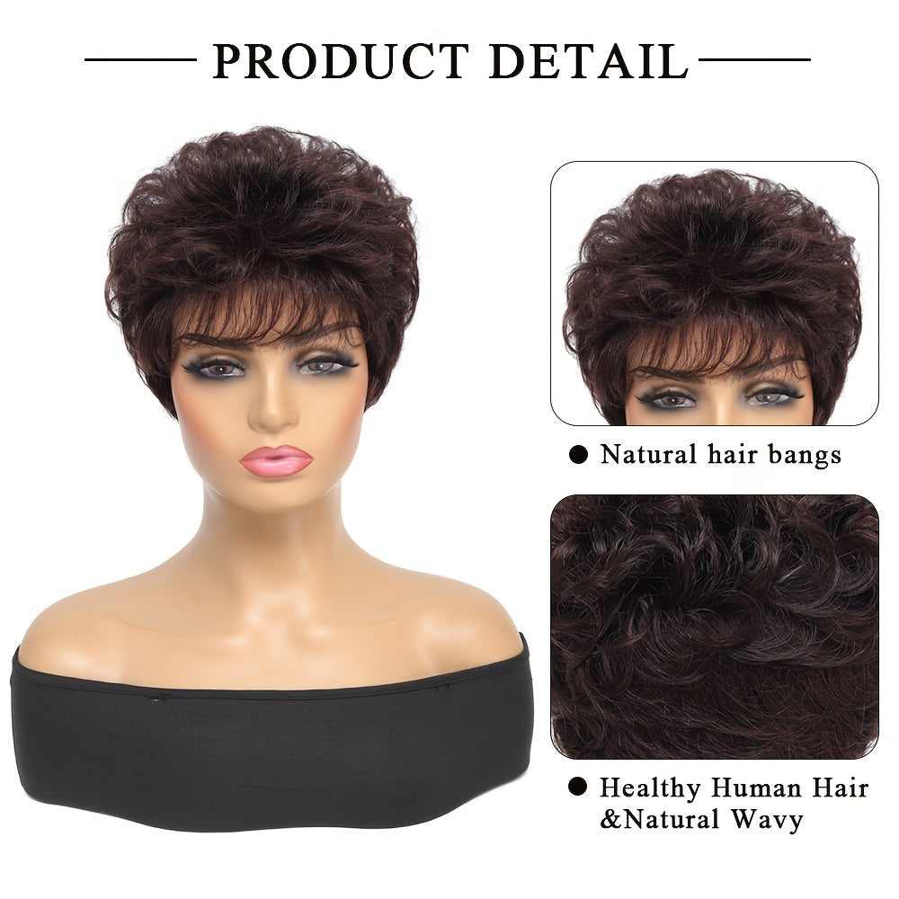 Women Short Human Hair Wigs Curly Wave Gradient Colors for Business