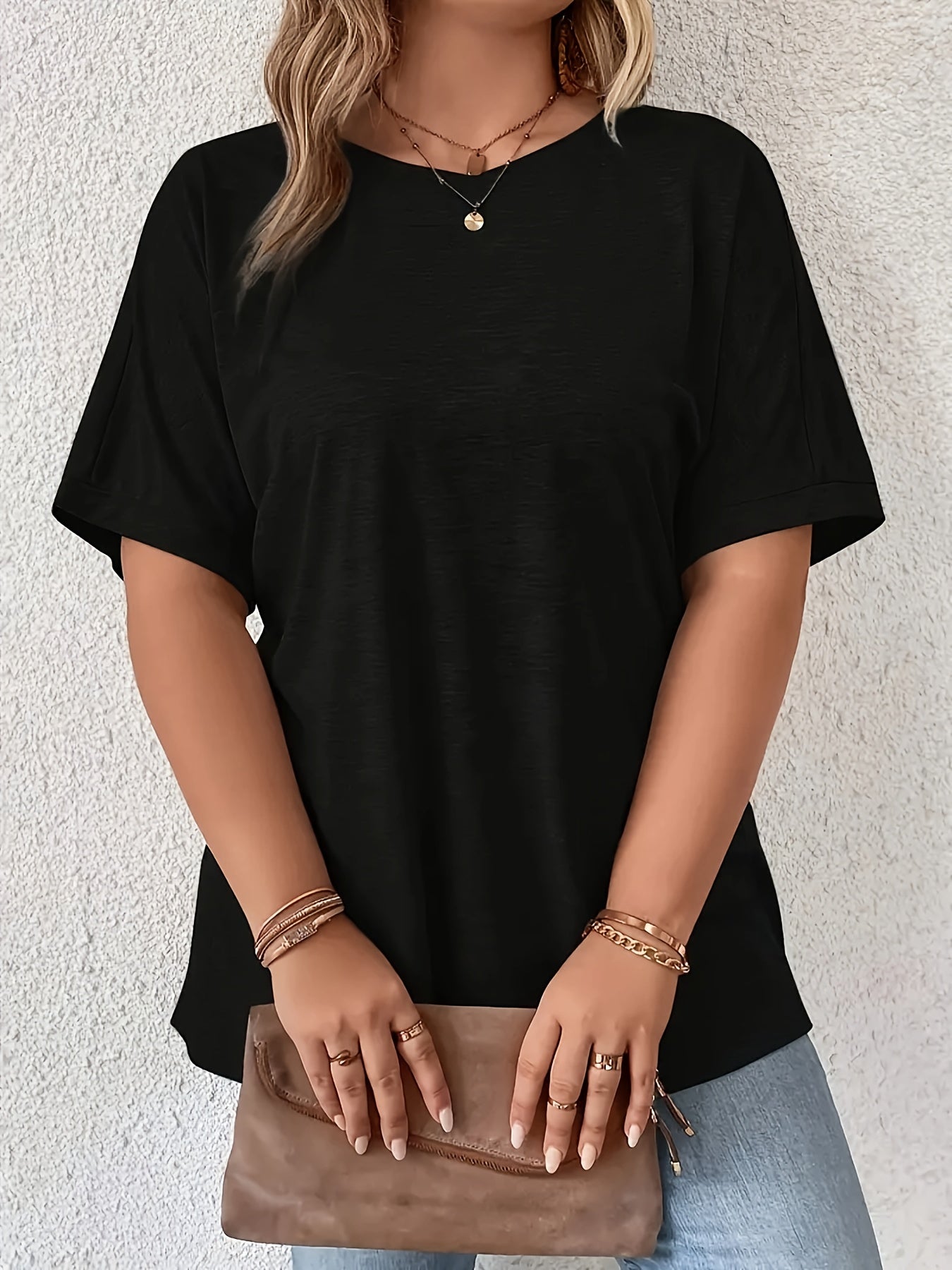 Women's Black Pocket T-Shirt Cotton Short Sleeve Casual Summer Top