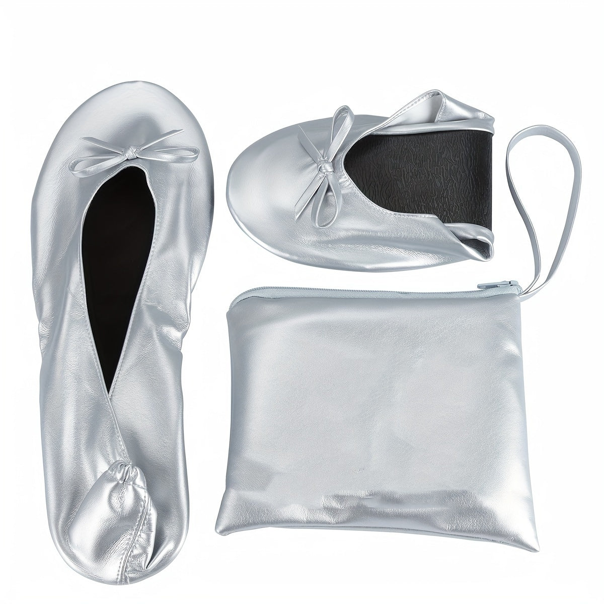 Women's Gold Ballet Flats with Sequin Bow Slip-On Dress Shoes