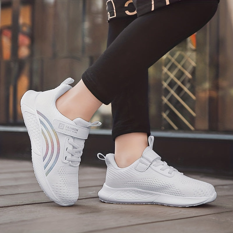 Girls Breathable Woven Sneakers Low Top Running Shoes for Spring and Fall