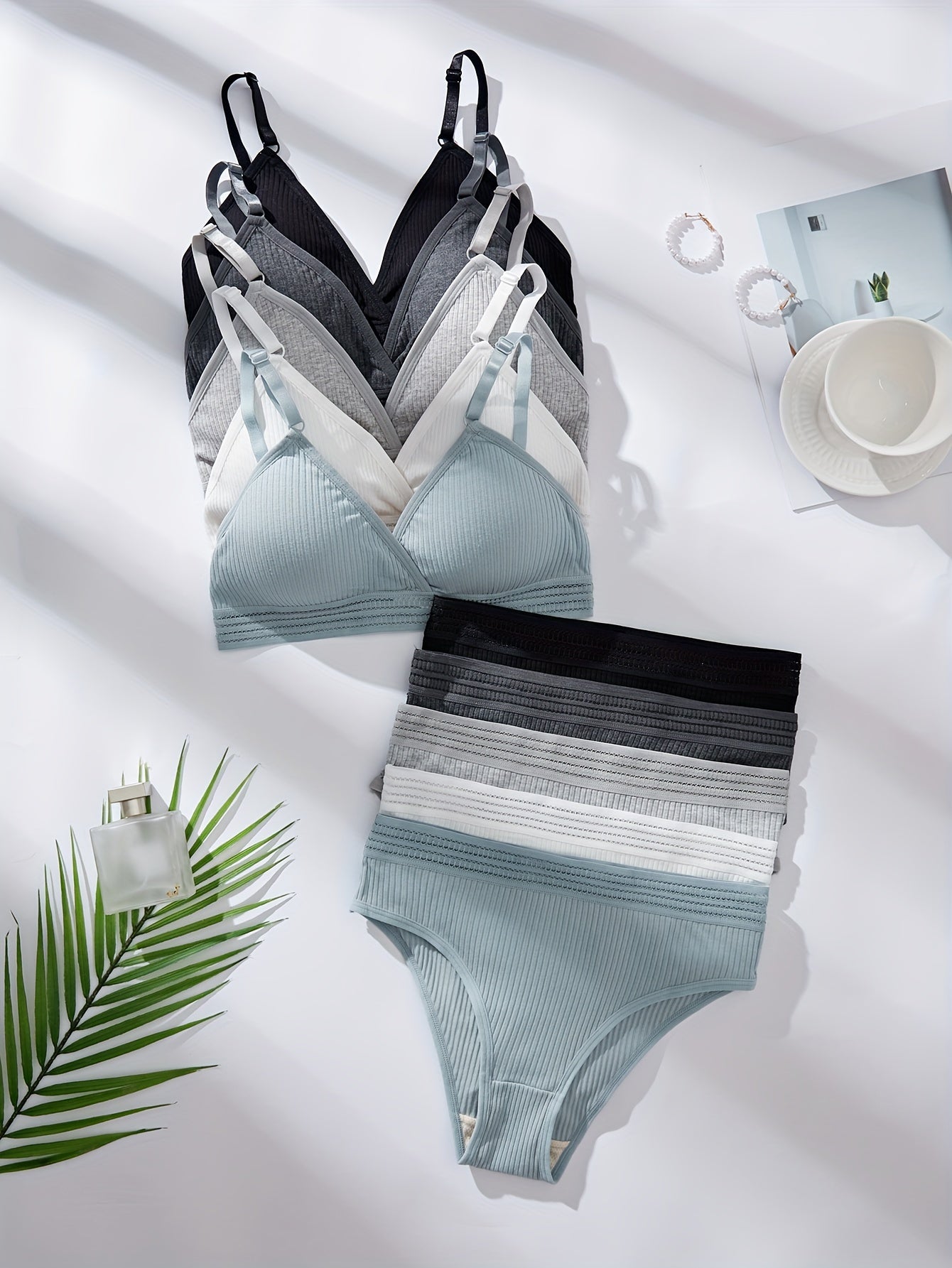 Women's 5-Piece Lingerie Set with Wireless Camisole Bra and Underwear