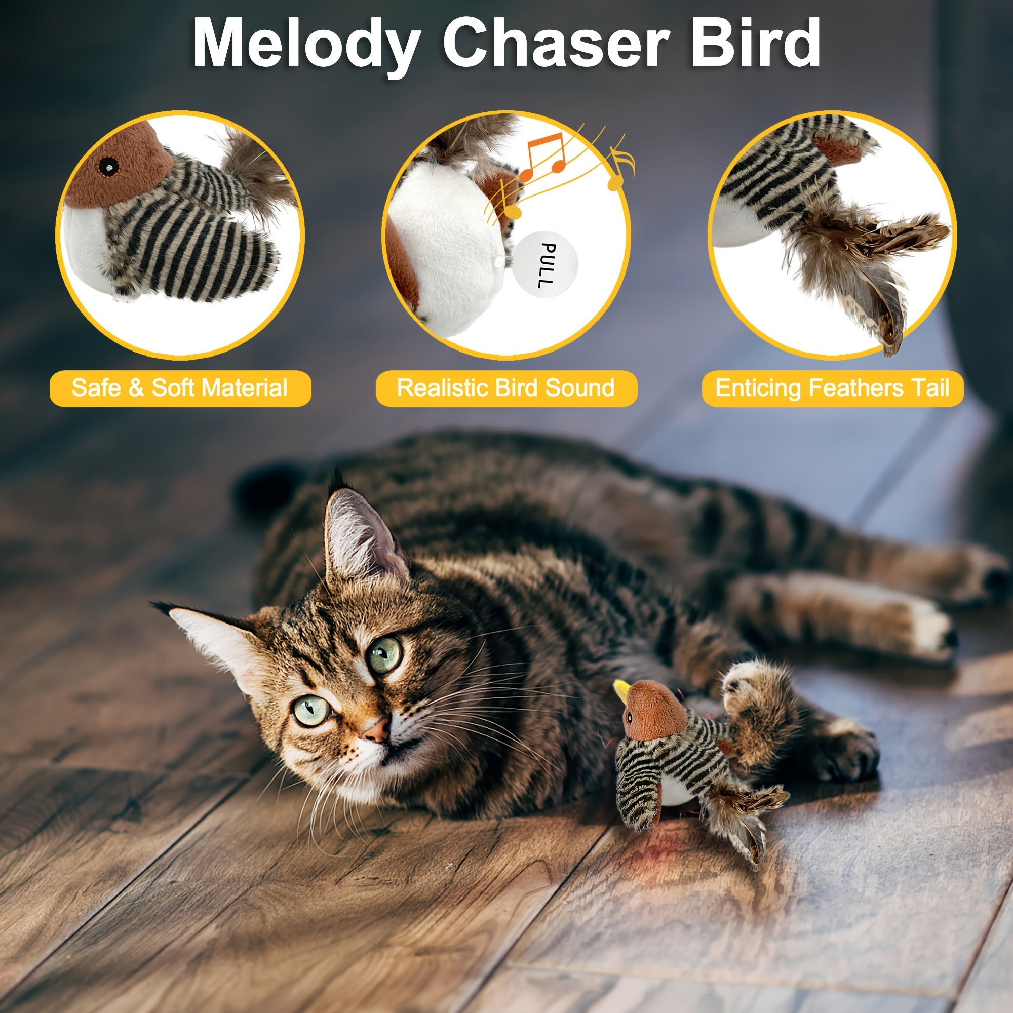 Fabric Bird-Shaped Pet Toy for Cats with Animal Print and Interactive Sound