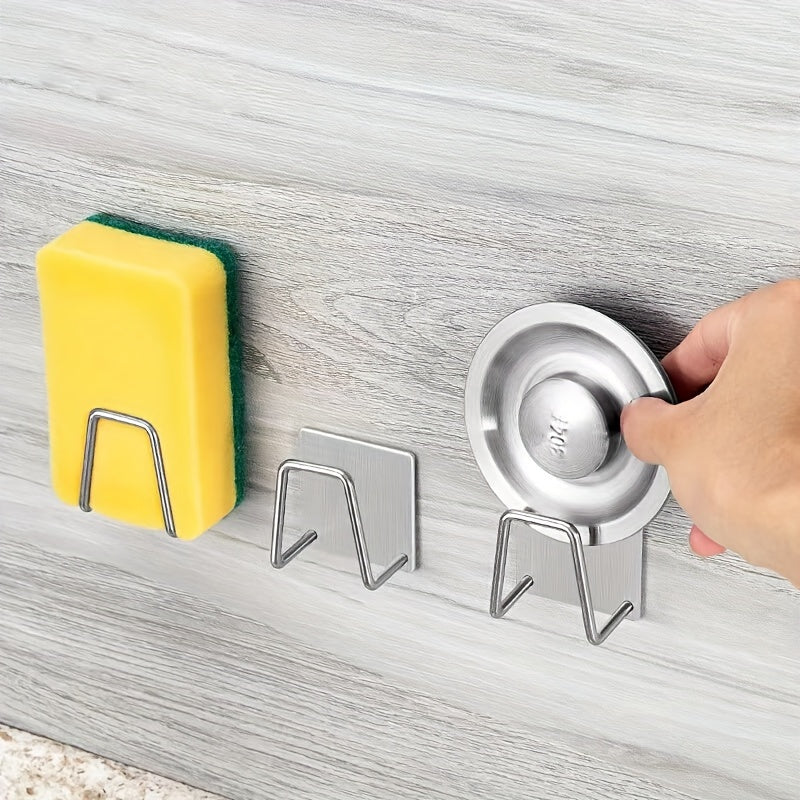 Juego de 2 organizadores de fregadero de acero inoxidable con cestas autoadhesivas y drenantes