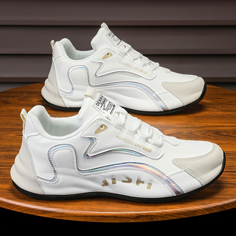 Men and Women Solid Color Low Top Sneakers with Thick Sole and Lace-Up Closure