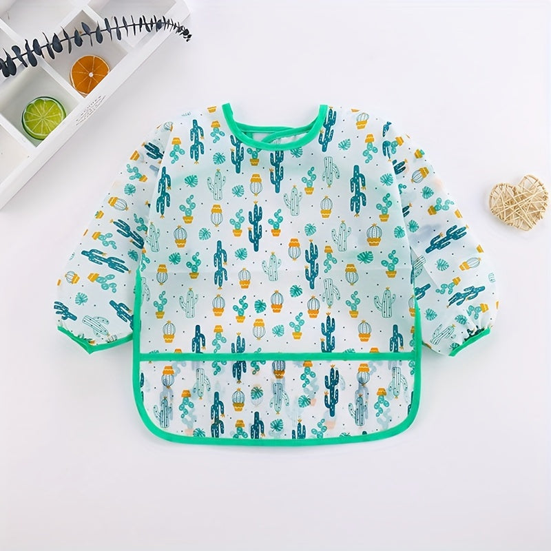 Babero infantil a prueba de agua con dibujos animados y mangas, a prueba de manchas, cierre fácil, mezcla de poliéster, incluye chaqueta de PU