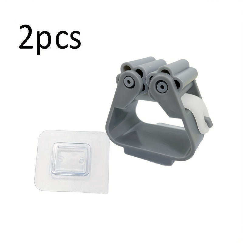 Plastic Mop and Broom Holder with Adhesive Clip for Bathroom and Laundry Storage