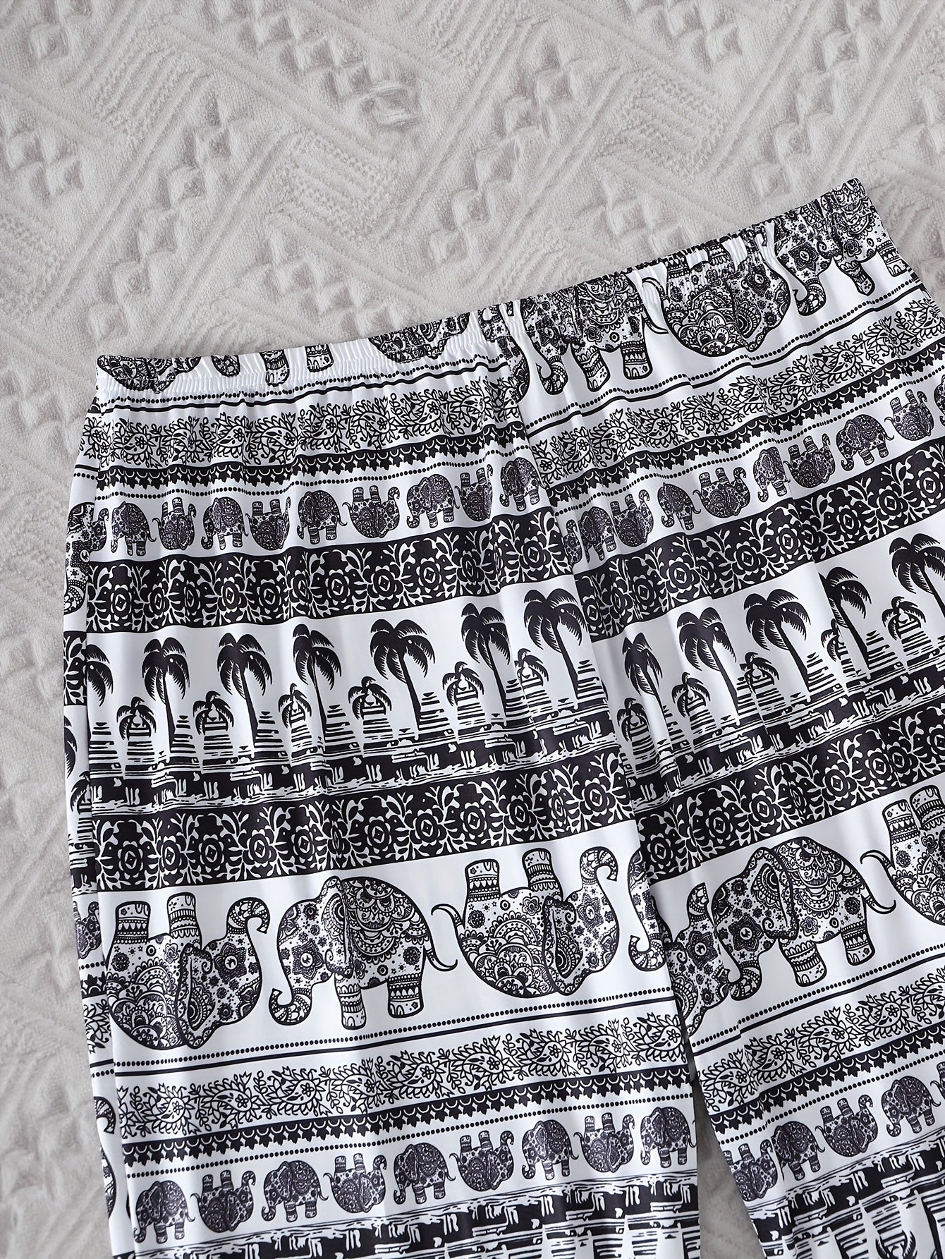 Plus Size Women's Pajama Set Polyester Knit Elephant Print Comfortable Loungewear