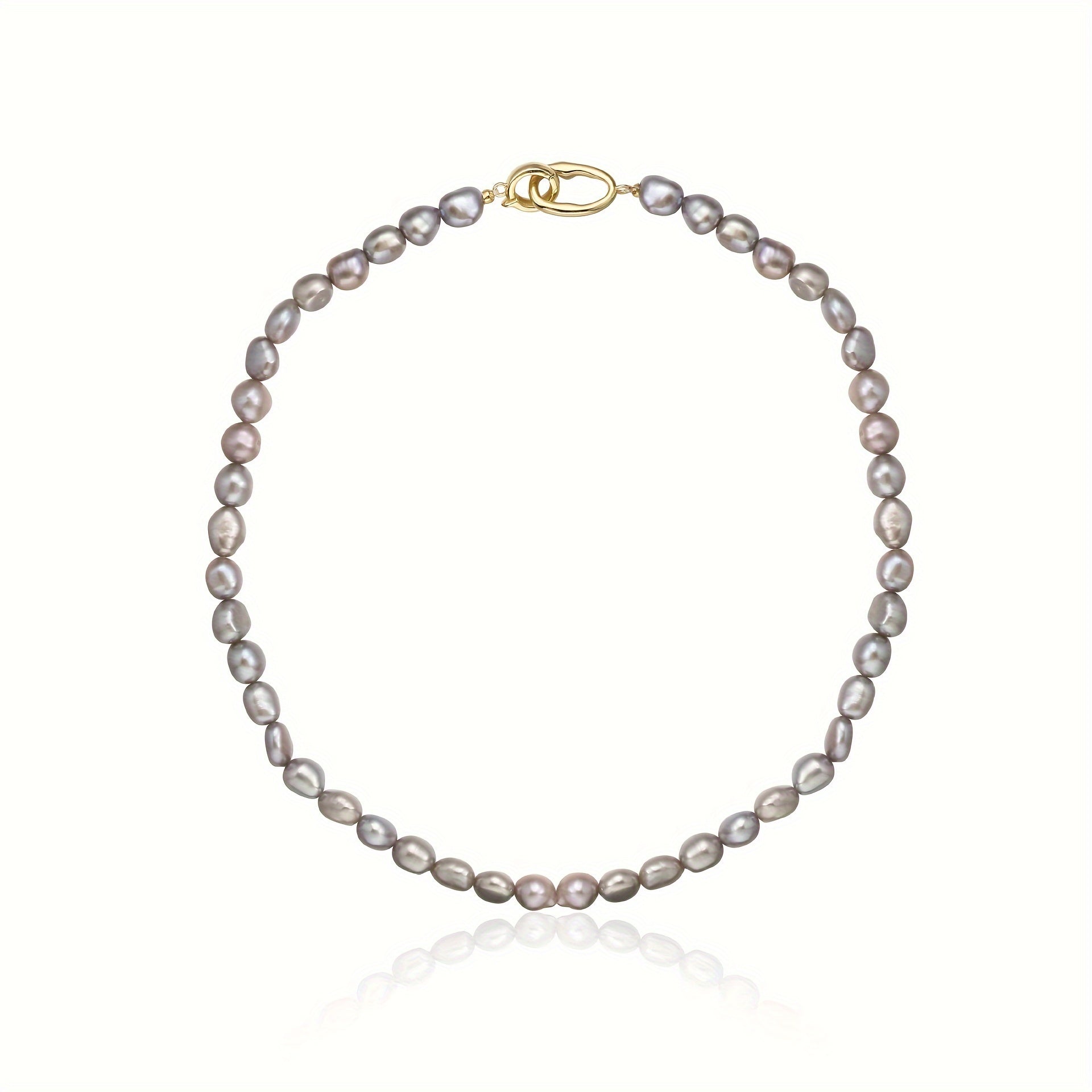 Grey Pearl Necklace with 18K Gold Plated Clasp French Artisan Elegant Statement Jewelry