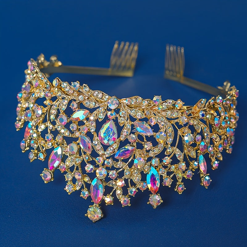 Bridal Crown with Vibrant Rhinestones Queen Tiara Hair Accessory for Weddings