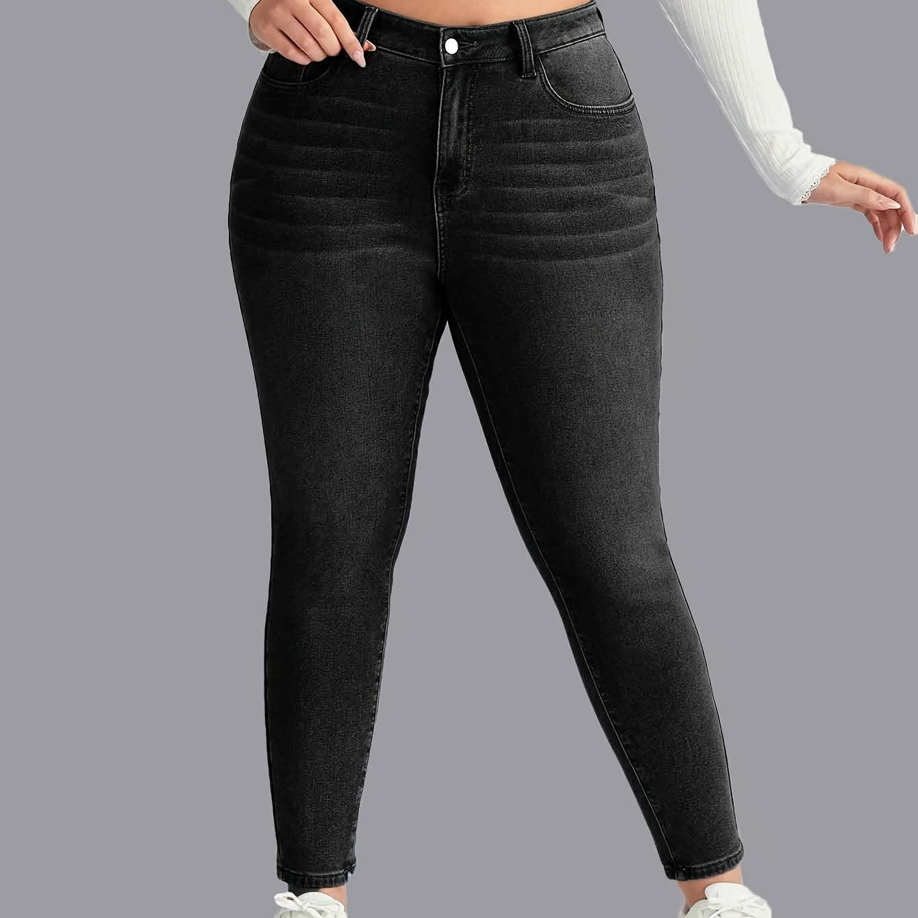 Jeans ajustados negros para mujer de tiro medio, corte delgado, casuales de mezclilla