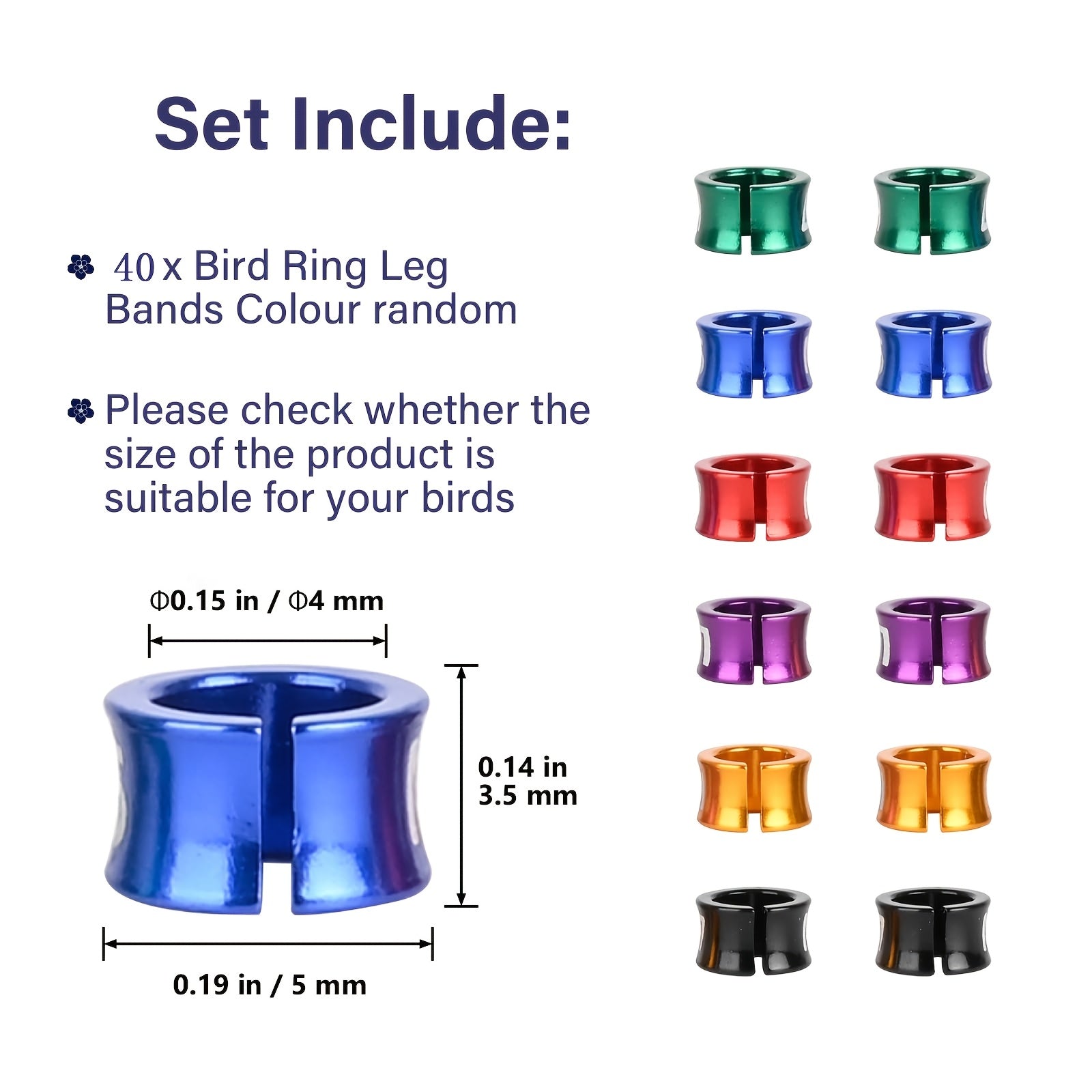 40 Aluminum Bird Identification Anklets for Pigeons Parrots and Wagtails Set of 40