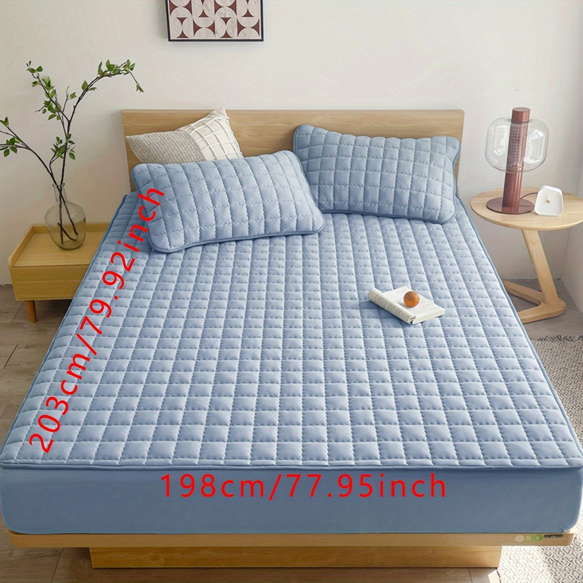 Light Gray Quilted Waterproof Fitted Sheet Breathable Polyester Deep Pockets Easy Care