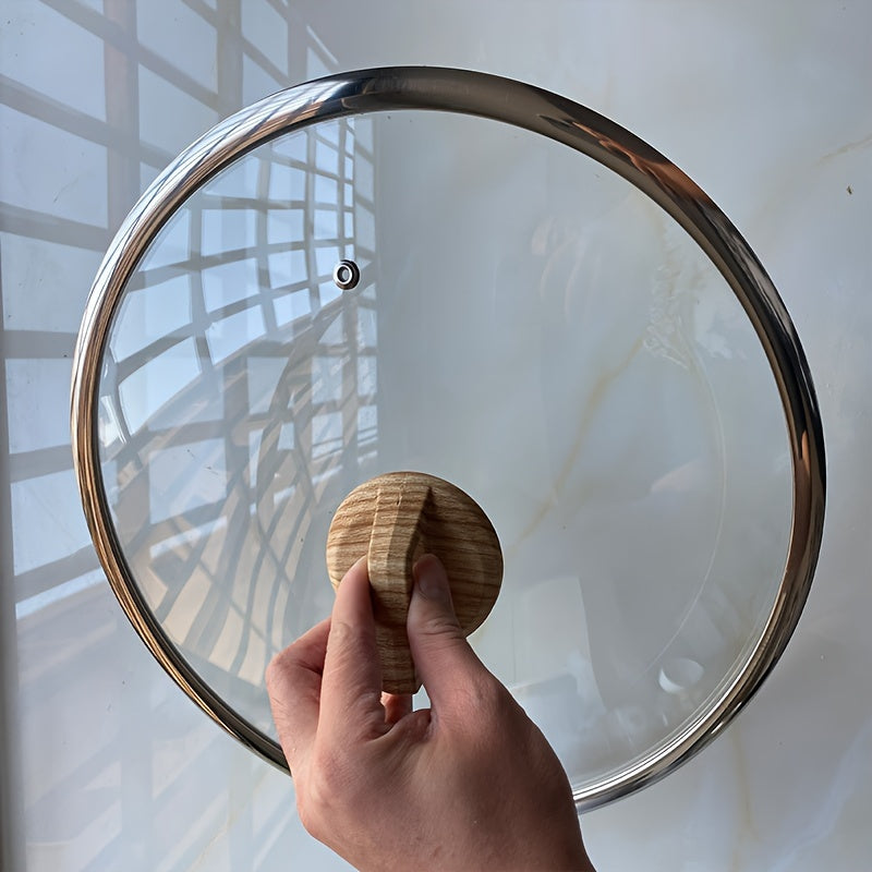Large Tempered Glass Cookware Lid with Wooden Handle 36cm for Woks and Pans