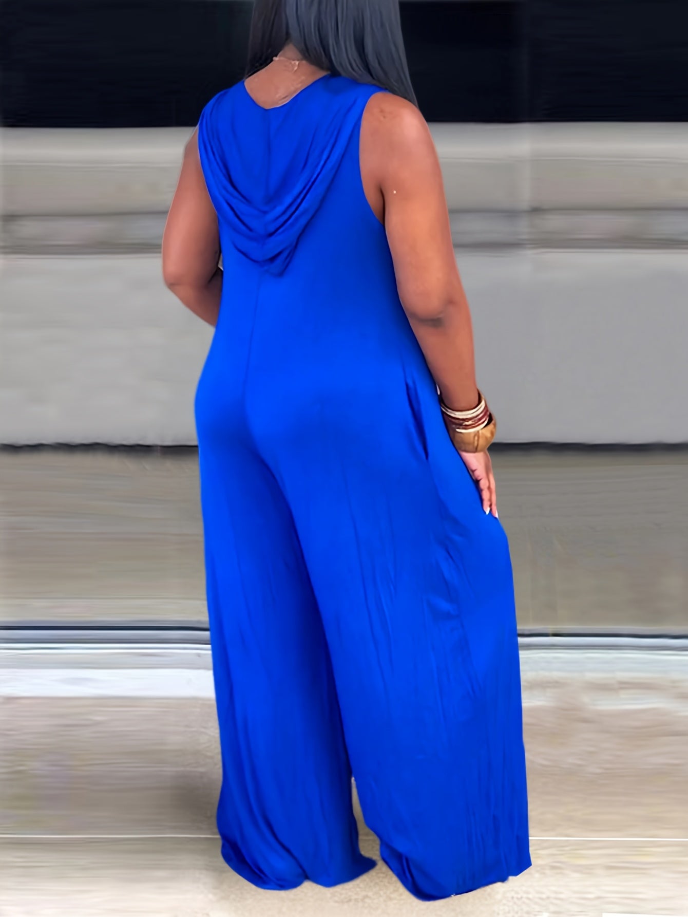 Plus Size Women's Casual Hooded V-Neck Jumpsuit Loose Fit Black