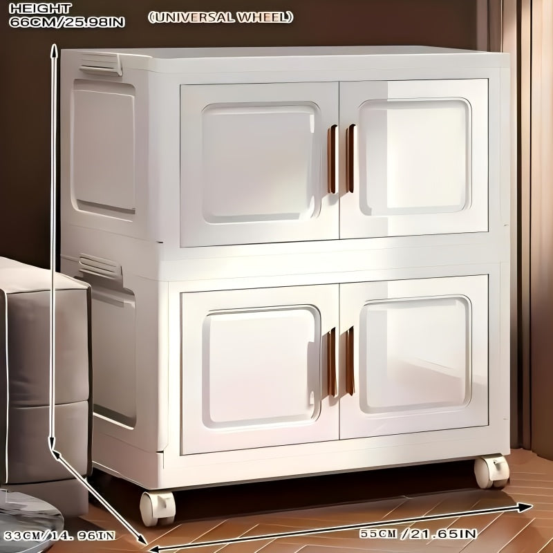 Foldable Storage Cabinet on Wheels Weatherproof Dustproof Bug-proof with Magnetic Doors for Home Use