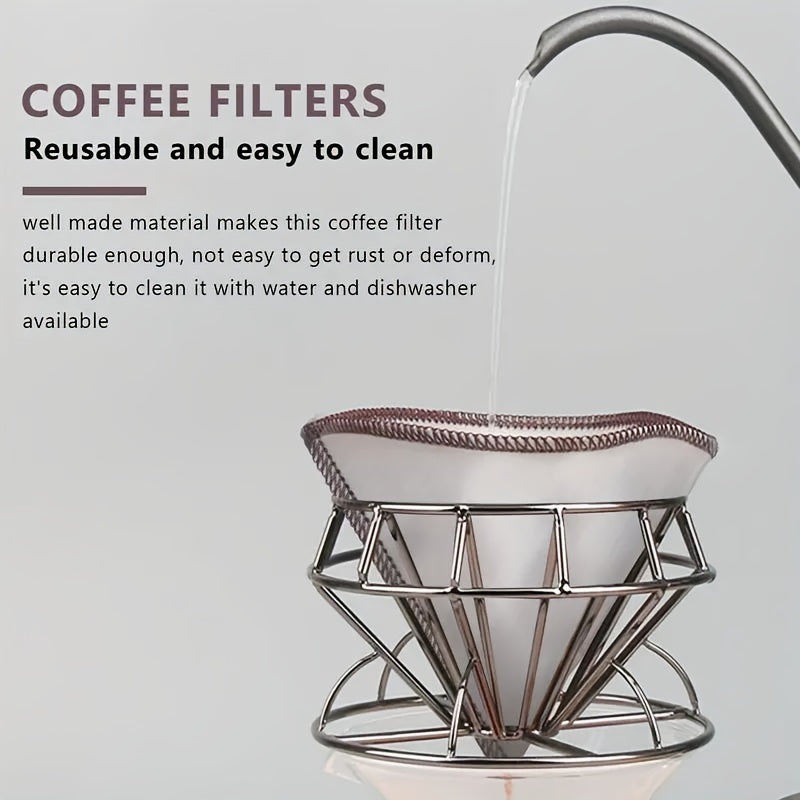 Qayta ishlatiladigan nozik to'rli qahva filtrlar to'plami, zanglamaydigan po'latdan yasalgan konusli tomizuvchi filtrlar (1 dona/2 dona), 3-4 stakan quyma qahva filtrlar, oziq-ovqat xavfsiz, espresso mashinasi aksessuarlari uchun elektr talab qilinmaydi.