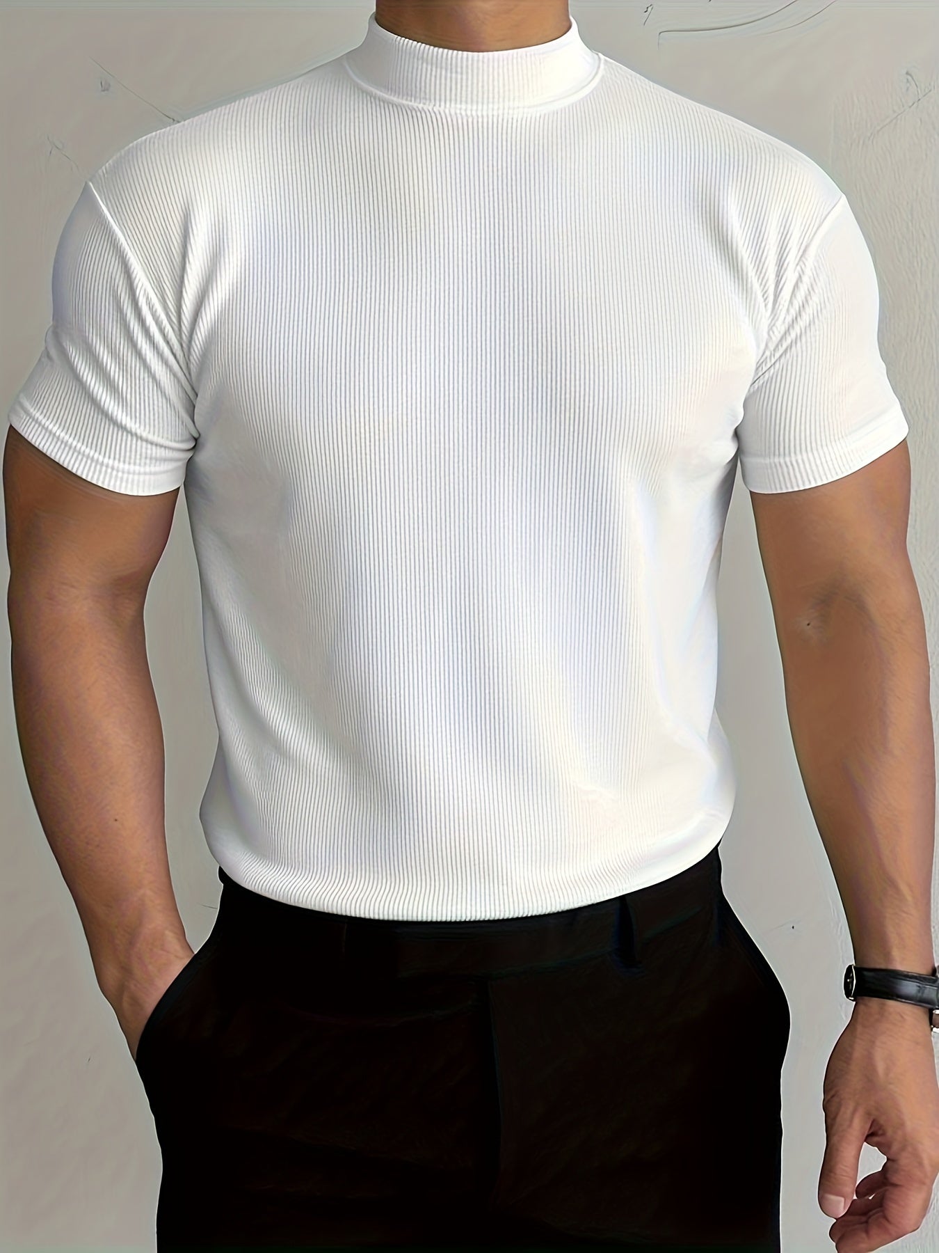 Men's Solid Polyester Slim Fit Crew Neck T-Shirt for Summer Outdoor Sports