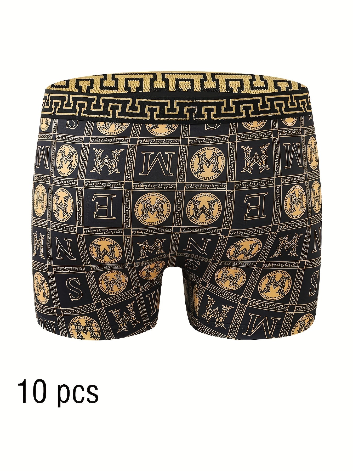 Men's Boxer Briefs 10 Pack Black Gold Print High Stretch Polyester Quick-Dry Comfort for Golf