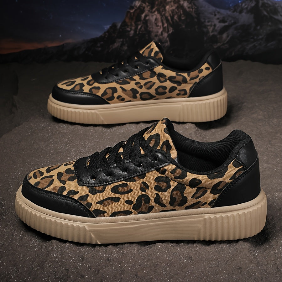 Women's Leopard Print Sneakers Casual Low Top Stain-Resistant Lace-Up EVA Rubber Insole