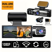 Upgraded Car Dash Camera with 64G Memory Card Night Vision Dual Front Interior Recording