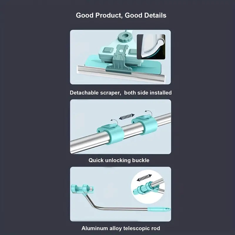 Kengaytiriladigan Deraza Tozalash To'plami, Gum Squeegee va Mikroto'qima Matoni o'z ichiga oladi - Elektr energiyasi talab qilinmaydi, Yashash xonasi va Shisha yuzalar uchun ideal
