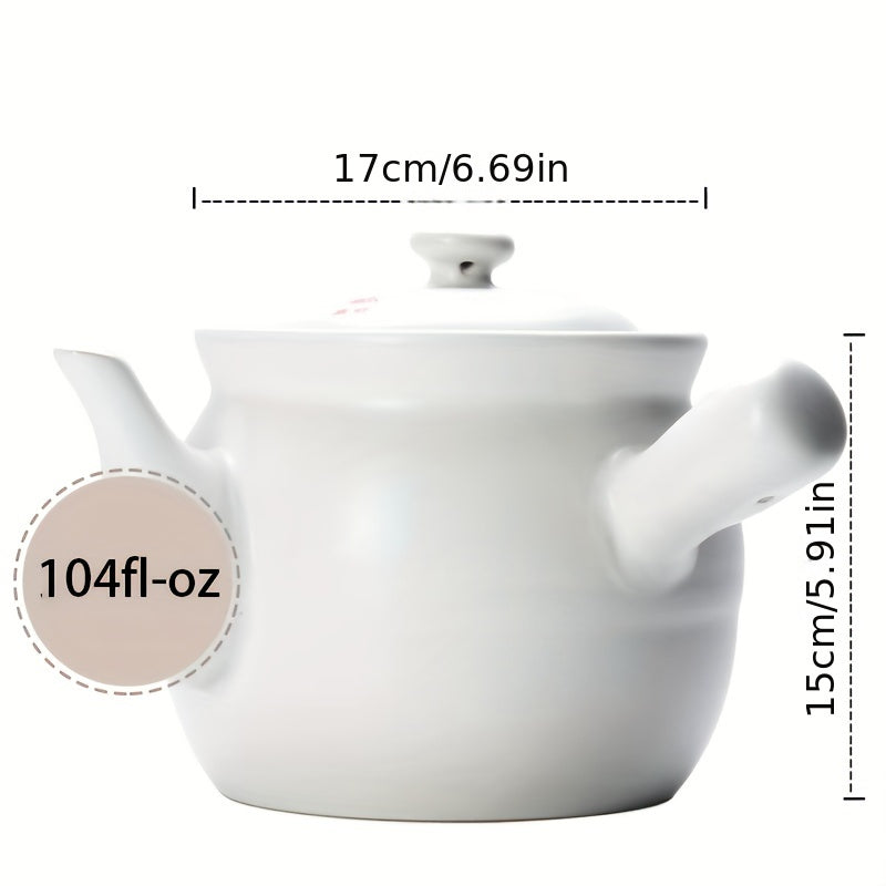 White Ceramic Medicine Cooker 104oz 71oz Gas Stove Compatible Soup Stew Pot