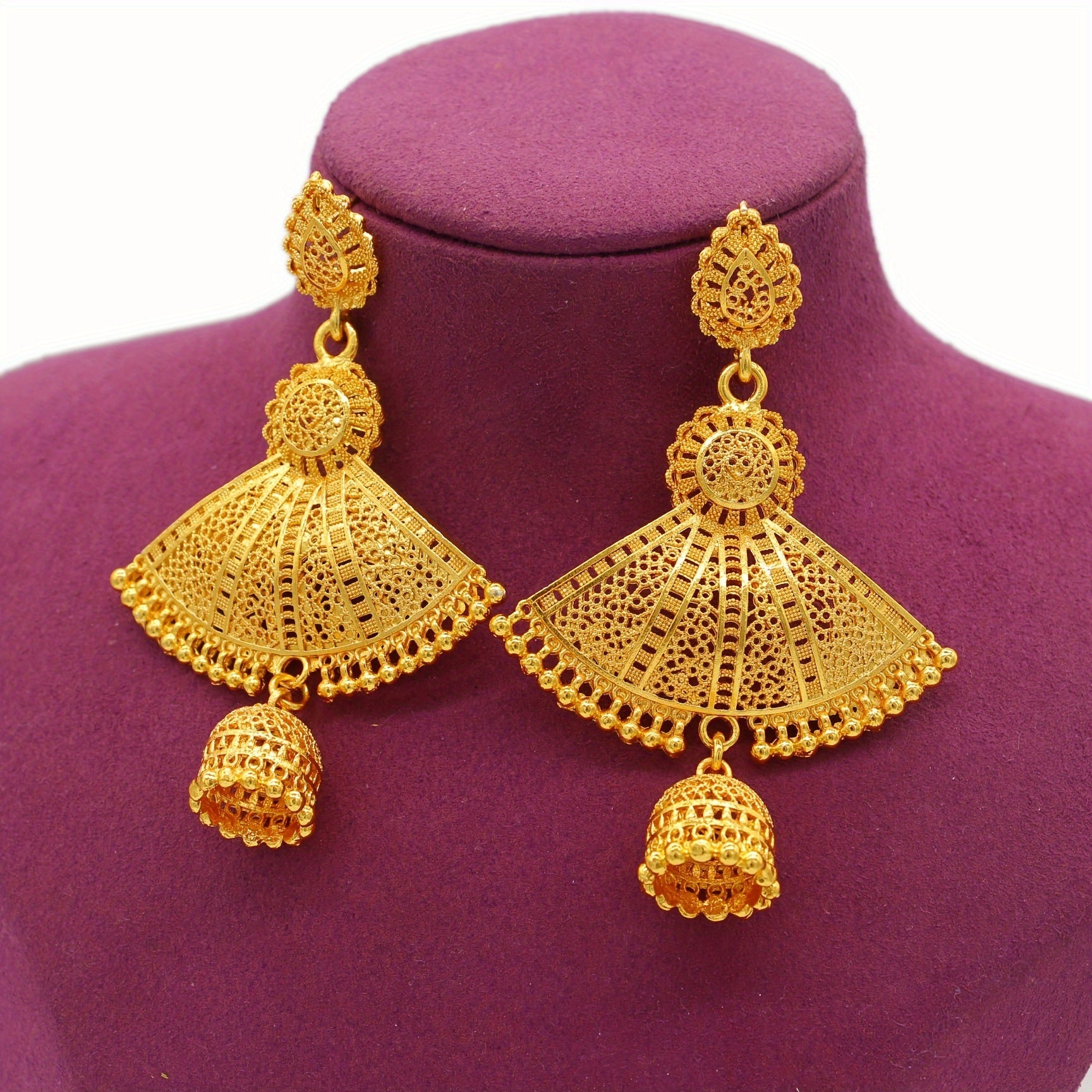 Gold Alloy Fan-Shaped Earrings for Women Minimalist Tribal Jewelry Gift
