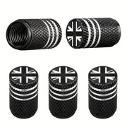 5pcs Aluminum Tire Valve Caps Black White Star Leakproof Corrosion-Resistant