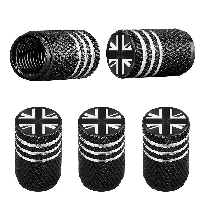 5pcs Aluminum Tire Valve Caps Black White Star Leakproof Corrosion-Resistant